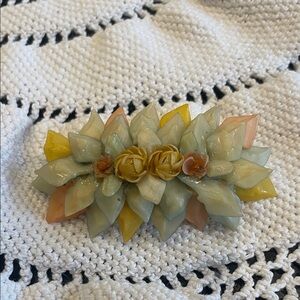 Floral Brooch with Yellow and Cream Accents mid century